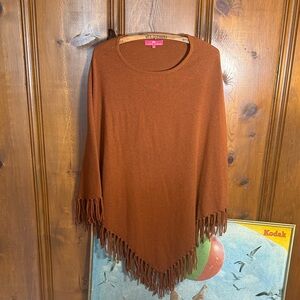 Elaine Turner Rust Fringed Poncho